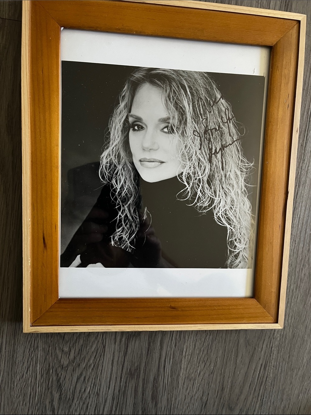 Wood Frame Wall Photo Frame in Natural Brown with autograph of Dyan cannon